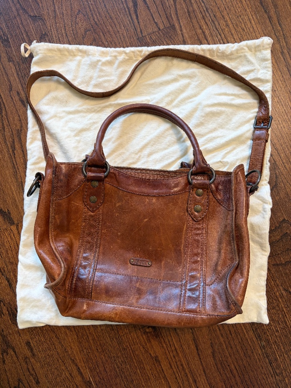 Frye brown leather purse - short straps and removable long crossbody strap